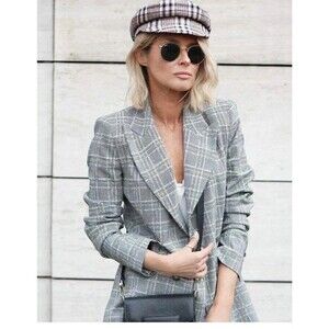ZARA Double Breasted Textured Checked Blazer Jacket Glen Plaid  Size L